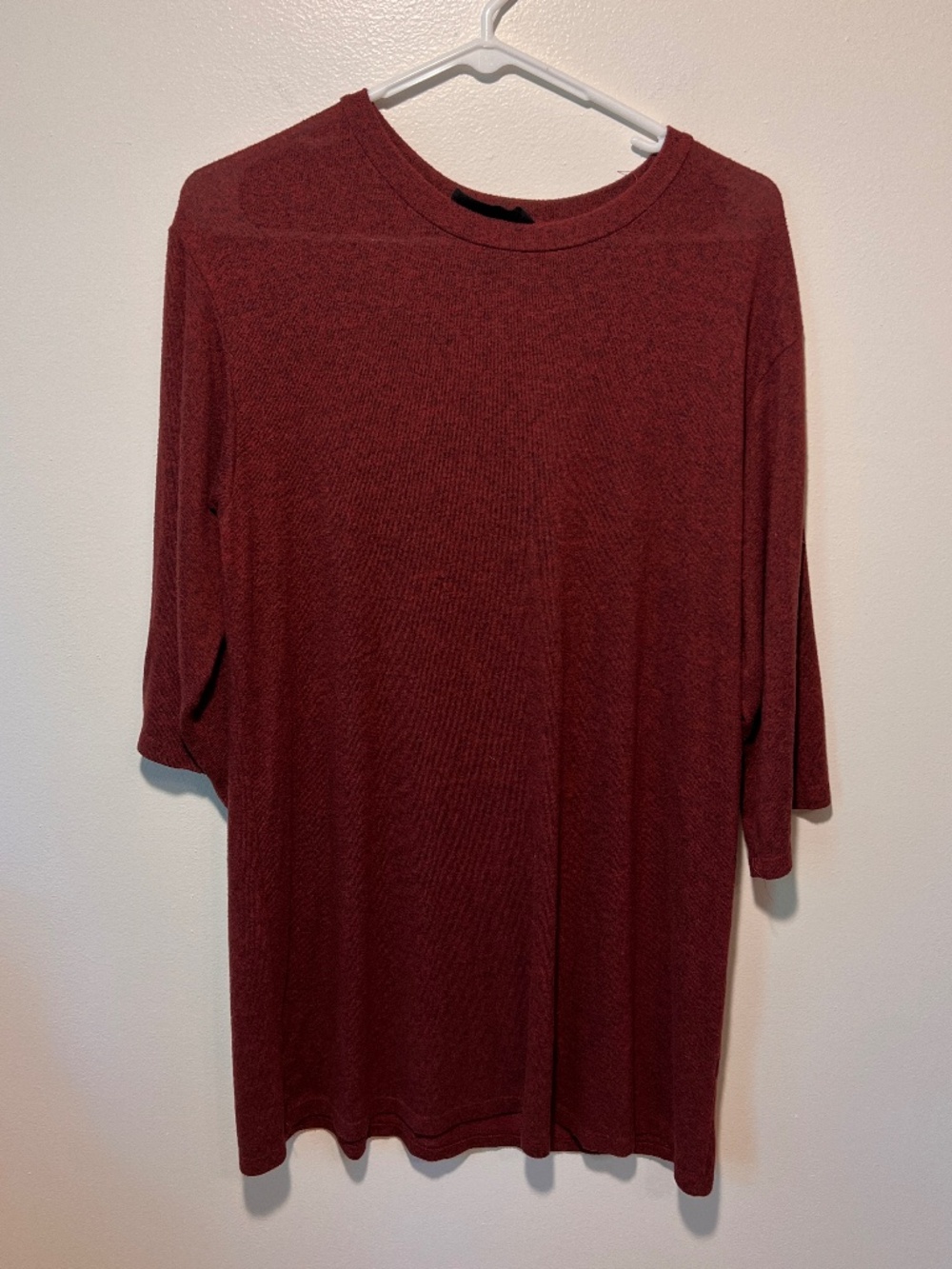 Audrey 3+1 Oversized Relaxed 3/4 Sleeve Heathered Maroon T-Shirt Dress | Size M